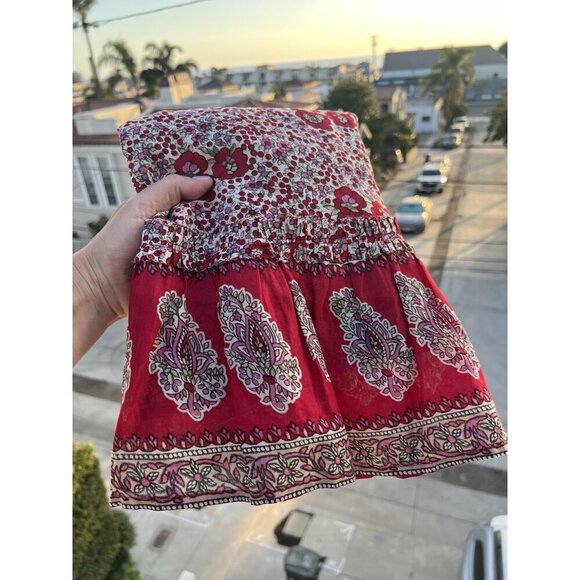 Vintage Y2K BCBG MaxAzria red paisley floral hi-low ruffle skirt L boho batik - Picture 2 of 8